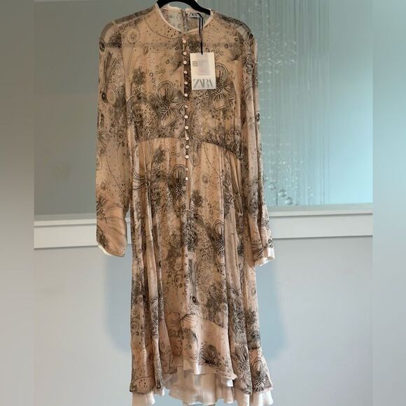 Zara full sleeves printed midi dress Limited edition - Picture 2 of 9